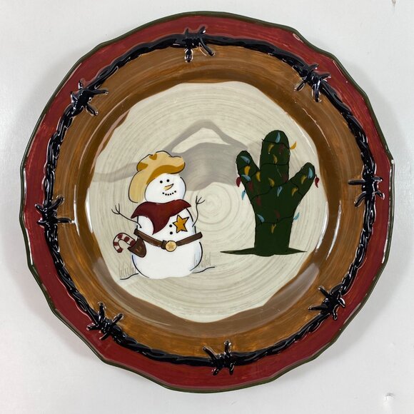 Sonoma Set 3 Happy Trails Holiday Plates 9" Ceramic China Desert Snowman Cactus - Picture 4 of 8
